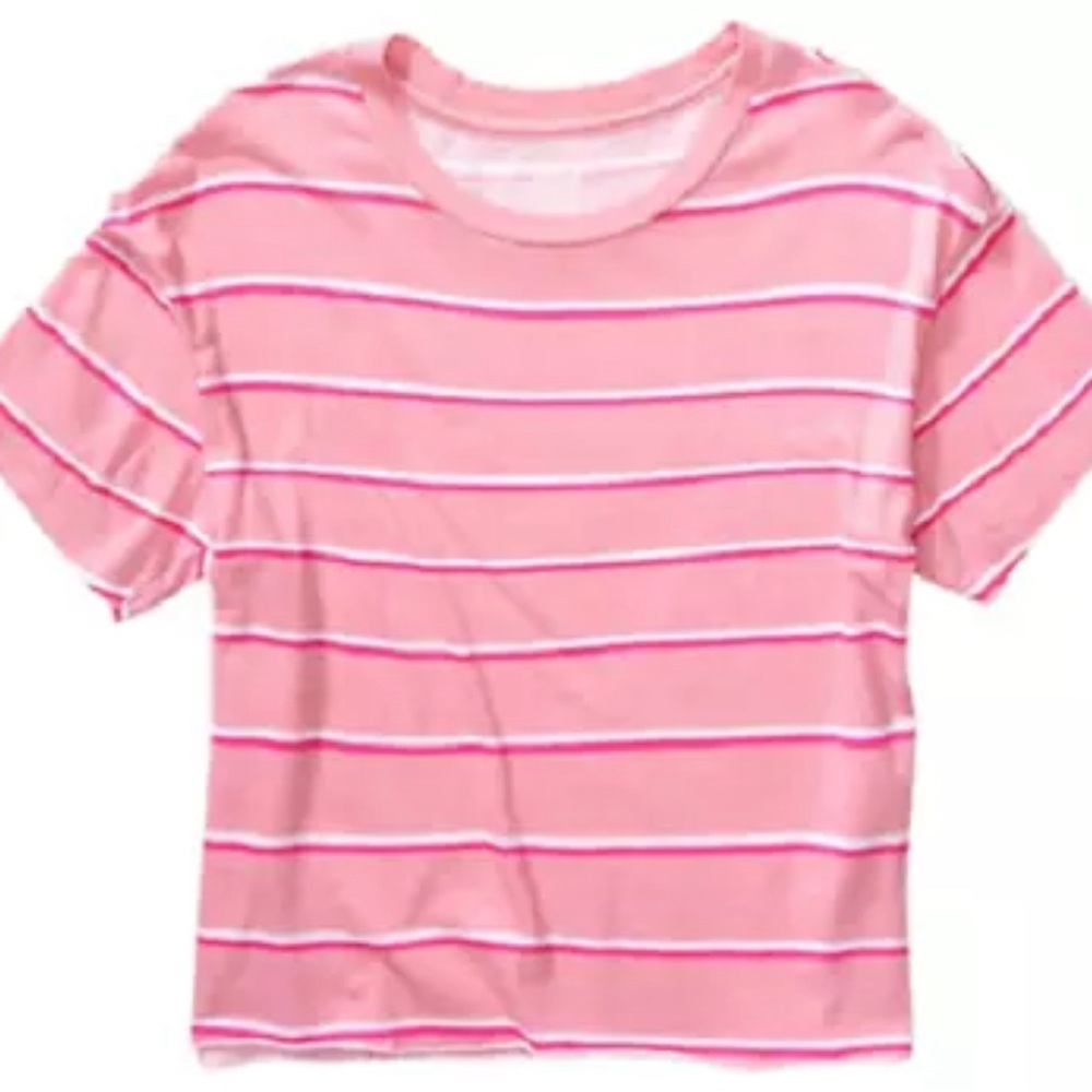 PINK by Victoria’s Secret Pink & White Striped Cropped Shirt Top Small